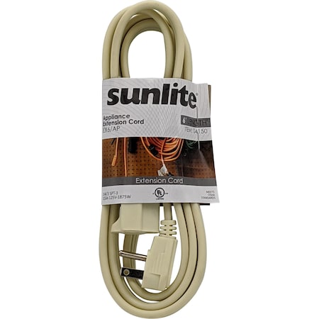 Sunlite Extension Cord, 14 AWG, Indoor/Outdoor, 14/3, 1 Outlets, Beige/Grey, 6 ft 04150-SU